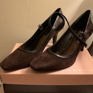 NWB Brown Suede/ Patent Leather Mary Jane Heels Shoes Size 9